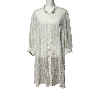 ModCloth Elegant sz 2X White Button-Down Embroidered‎ Shirt Dress Sheer Tunic